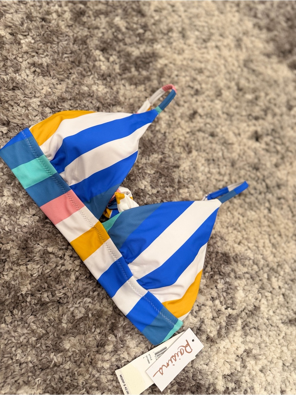 Raisins Blue, White & Multicolor Striped Triangle Bikini Top